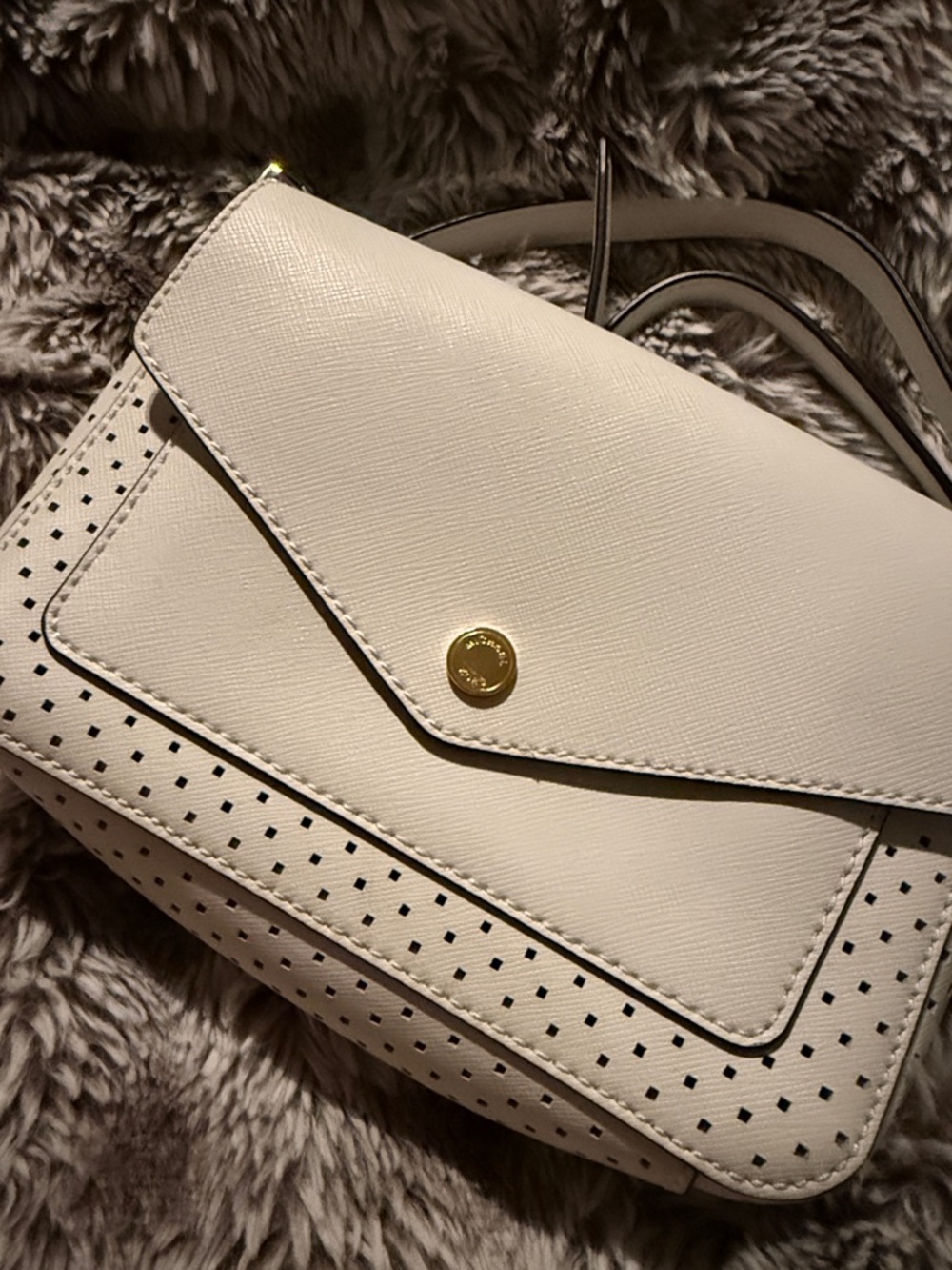 Michael Kors White Perforated Crossbody Bag with Gold Accent - Picture 14 of 14
